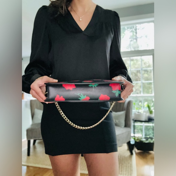 NWT Kate Spade Crossbody Rose Printed Flap Crossbody Purse Black Multi - Picture 5 of 9